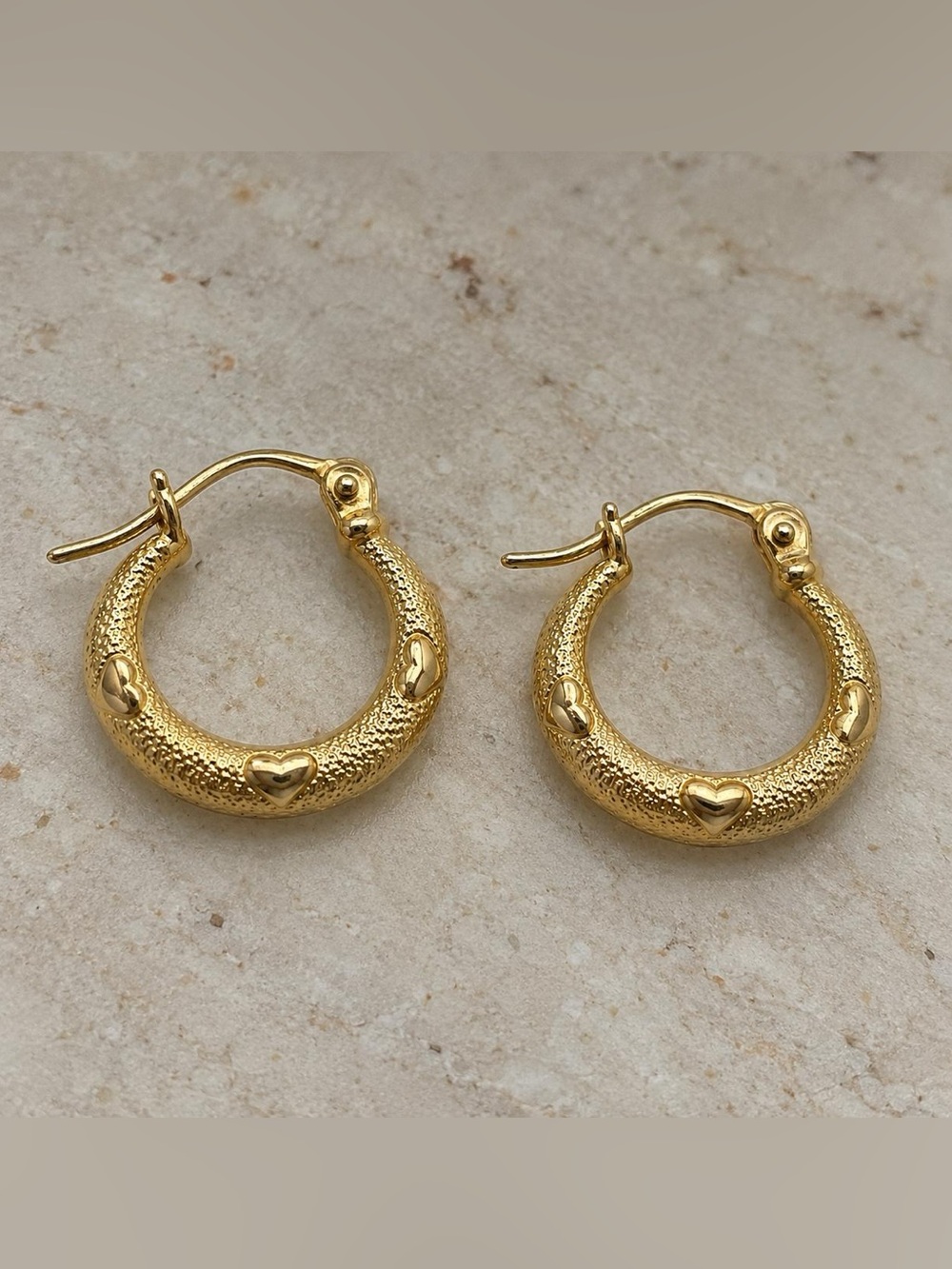 10K Real Solid Yellow Gold Heart Hoop Earrings 0.30" (Not Plated)
